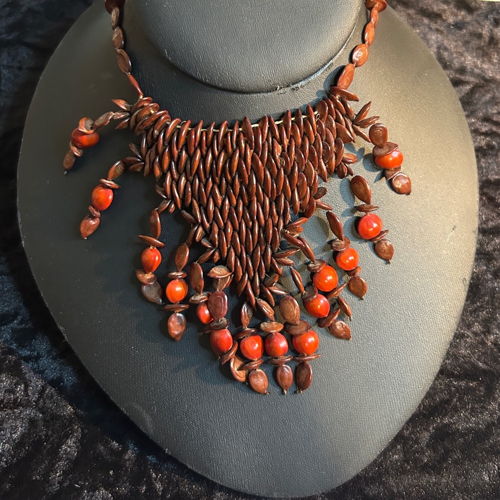 Artisan Made Natural Seed Necklace Hand Made Ethnic Tribal Bib Necklace